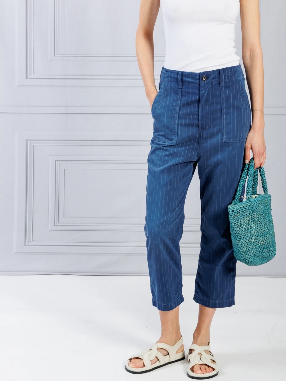 THE GREAT Ranger pant dark indigo pinstripe 24 straight preppy americana USA